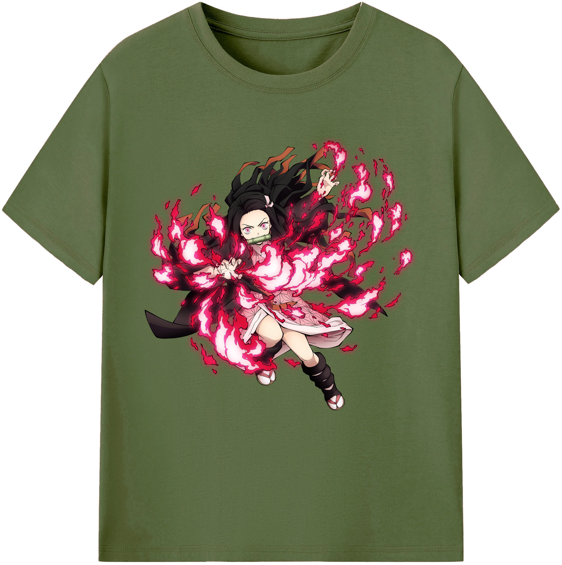 （画像用） 鬼滅の刃（きめつのやいば）竈門 禰󠄀豆子／かまど ねずこ Kamado Nezuko 綿100％半袖Tシャツ（フロントプリント）